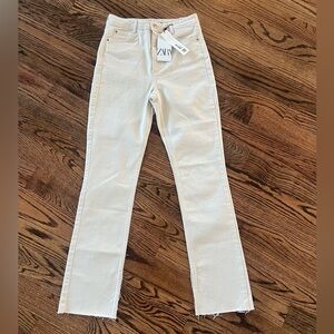 Zara Cream Slim Flare Split Hem Jeans